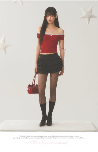[WEEKH] Red off-shoulder tee