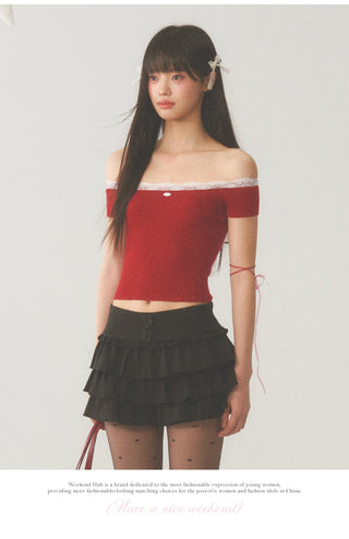 [WEEKH] Red off-shoulder tee