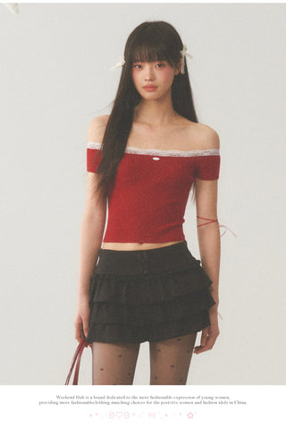 [WEEKH] Red off-shoulder tee