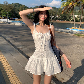 white suspender dress skirt