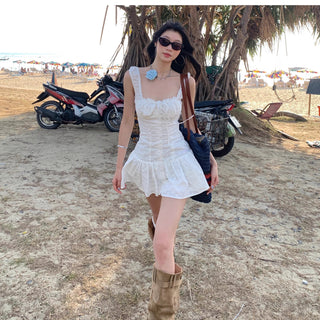 white suspender dress skirt