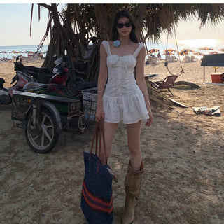 white suspender dress skirt