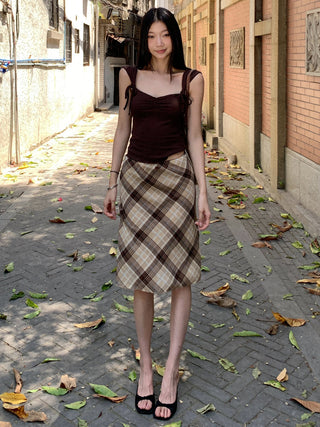 plaid straight hip skirt