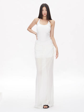 white straight hip skirt