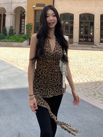 leopard spaghetti vest tops