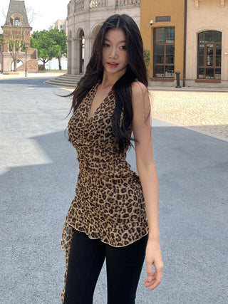leopard spaghetti vest tops