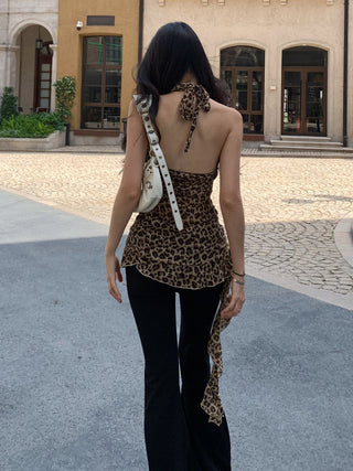 leopard spaghetti vest tops