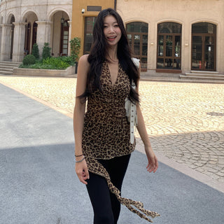 leopard spaghetti vest tops