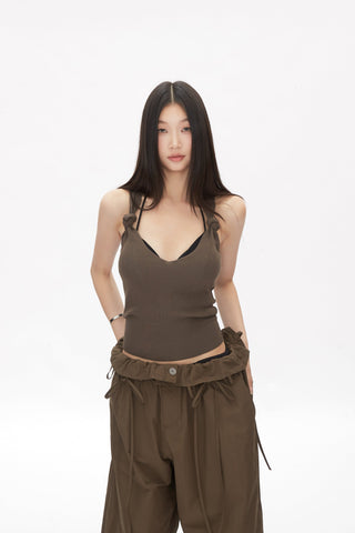 wide-leg lace-up pants