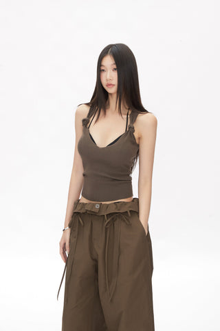 wide-leg lace-up pants