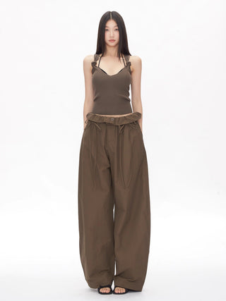 wide-leg lace-up pants