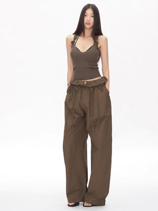 wide-leg lace-up pants