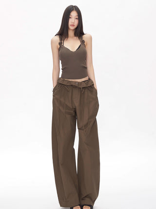 wide-leg lace-up pants