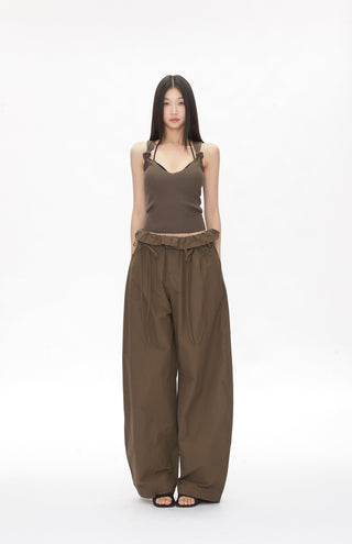 wide-leg lace-up pants