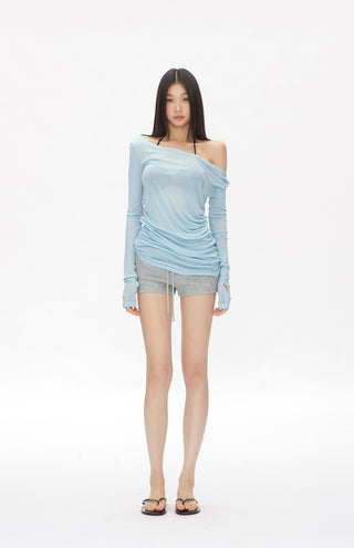 oblique shoulder blouse tops