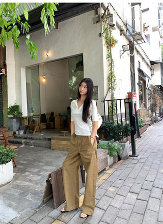 short sleeve V-collar tops