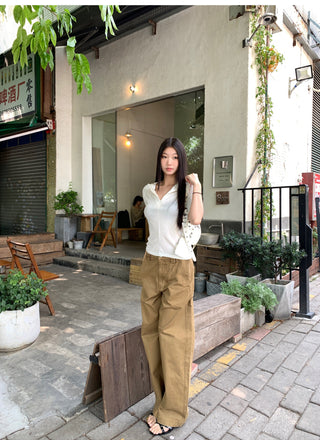 short sleeve V-collar tops