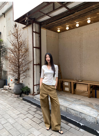short sleeve V-collar tops