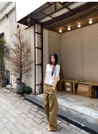 short sleeve V-collar tops