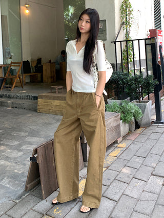 short sleeve V-collar tops