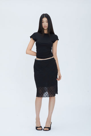 black fishtail midi skirt