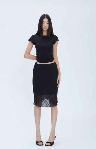 black fishtail midi skirt