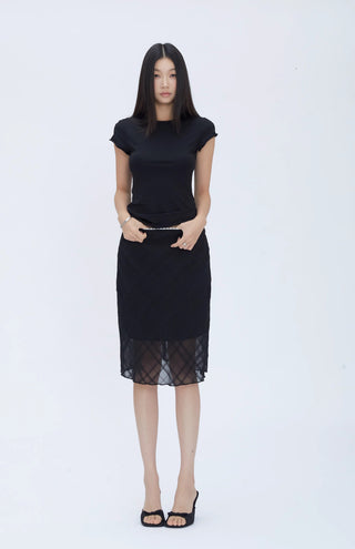black fishtail midi skirt
