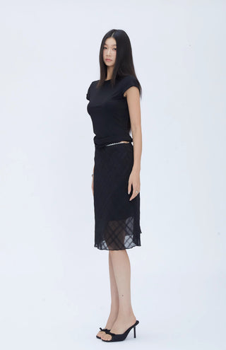 black fishtail midi skirt
