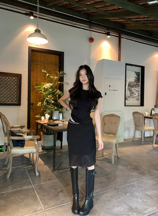 black fishtail midi skirt