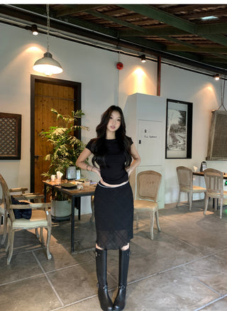 black fishtail midi skirt