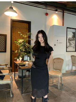 black fishtail midi skirt