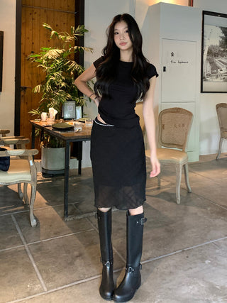 black fishtail midi skirt