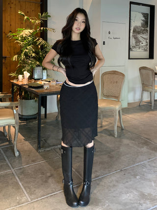 black fishtail midi skirt