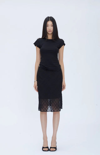 black fishtail midi skirt