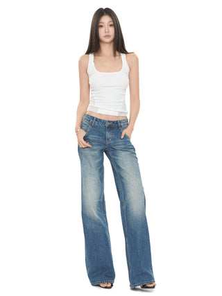 blue low waist jeans