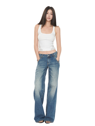 blue low waist jeans