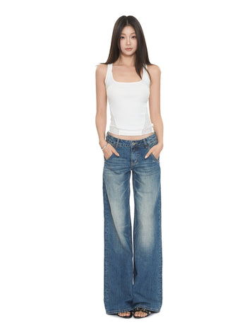 blue low waist jeans