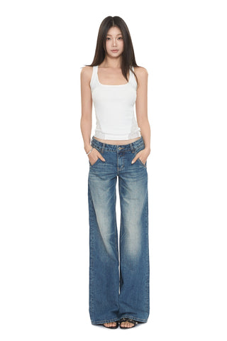 blue low waist jeans