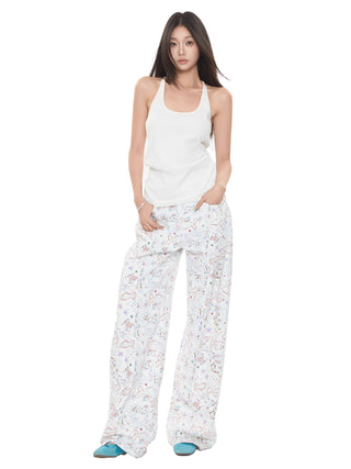 floral wide-leg pants