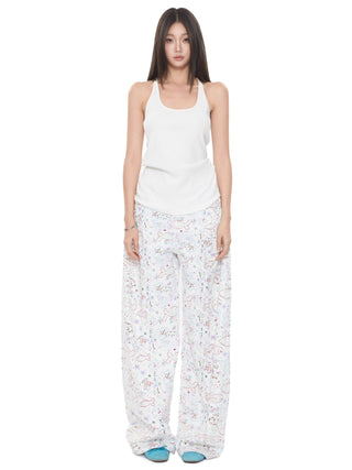 floral wide-leg pants