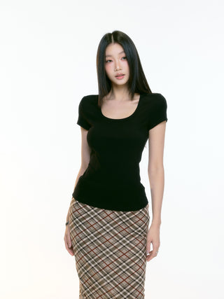 black U-neck top