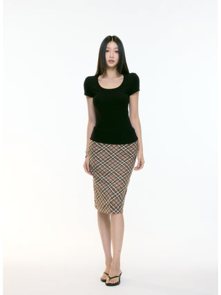 black U-neck top