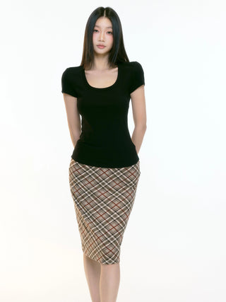 black U-neck top