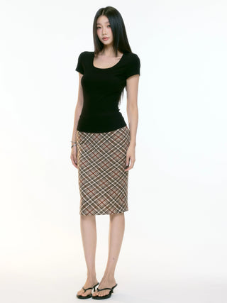 black U-neck top