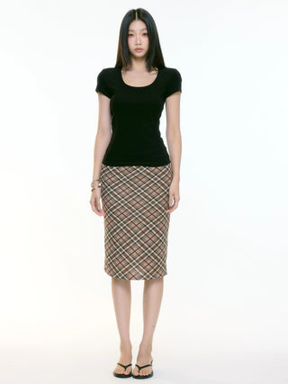 black U-neck top