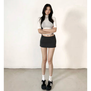 gray A-line skirt
