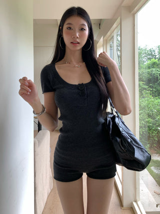 knit shorts set