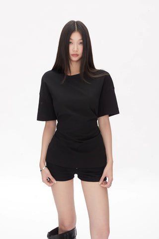 black shoulder top
