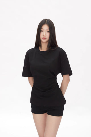 black shoulder top
