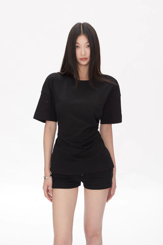 black shoulder top